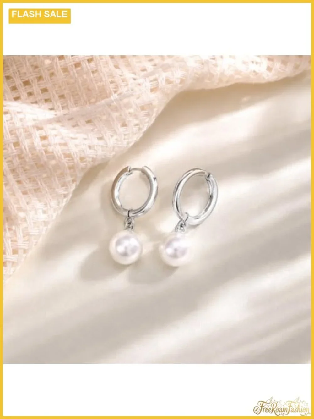 18K Gold Tone Huggie Hoop Earrings with White Pearl Drop Dangle